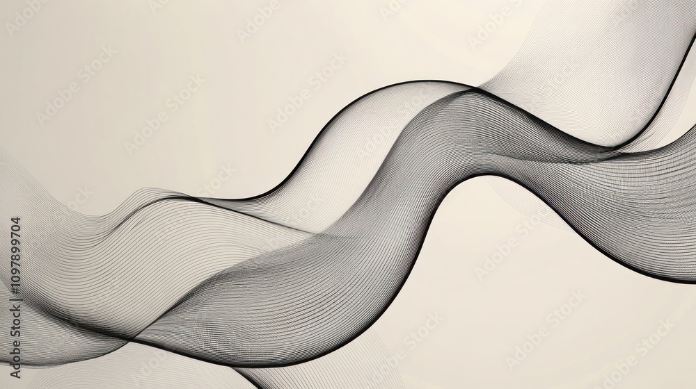 Poster luxurious black line design on a soft gray background. the composition consists of flowing lines tha