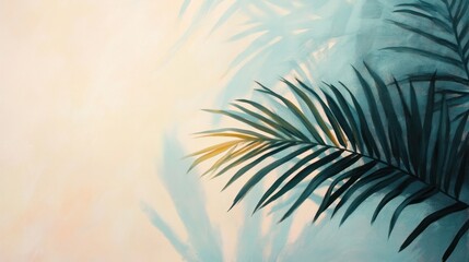 intricate shadows of palm leaves are cast over a textured wall,