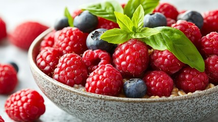 Obraz premium Healthy Breakfast Bowl with Oatmeal, Berries and Chia Seeds