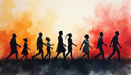 Black History Month wallpaper with African-American people artistic watercolor style warm colors bhm poster