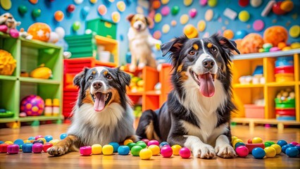 Joyful Interaction Between a Hovawart and a Border Collie at Doggy Daycare Captured in a Delightful Copy Space Image for Pet Lovers and Dog Enthusiasts Everywhere