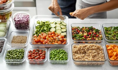 Obraz premium Prepared vegetables in clear containers.