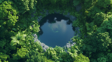 Ecological Pond in Jungle with Recycling Symbol Design