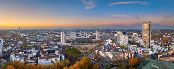 Panoramic view of Essen, Germany during sunset