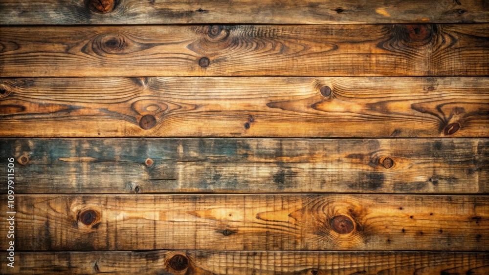 Poster rustic wooden plank background texture with distressed finish and knots