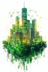 Obraz premium Green city skyline, nature, technology merge.