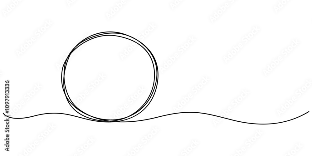 Poster Continuous one line circle stroke, Hand drawn circle frame on white background. one line drawing vector illustration, Continuous one line drawing of scribble black circle. Round frame sketch outline