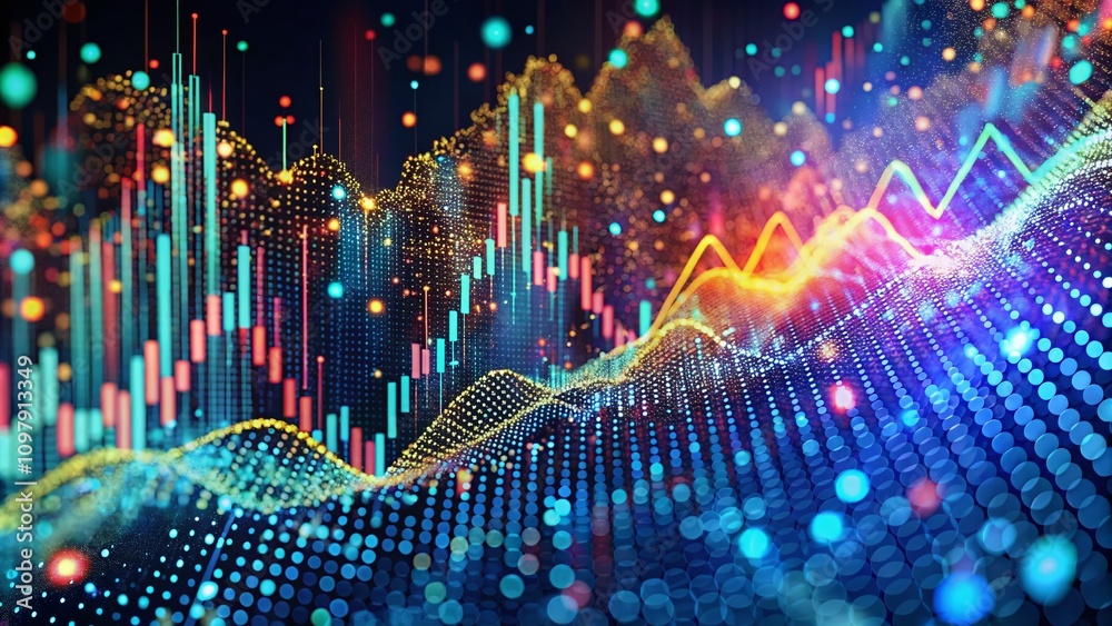 Poster macro photography of 3d rendered abstract background featuring dynamic finance graph with detailed d