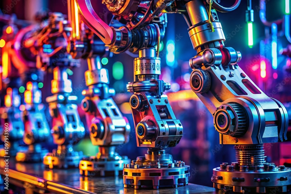 Poster macro photography of a robotic process representation with solid lines, featuring intricate details 