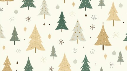 Obraz premium Festive Pattern of Christmas Trees and Snowflakes
