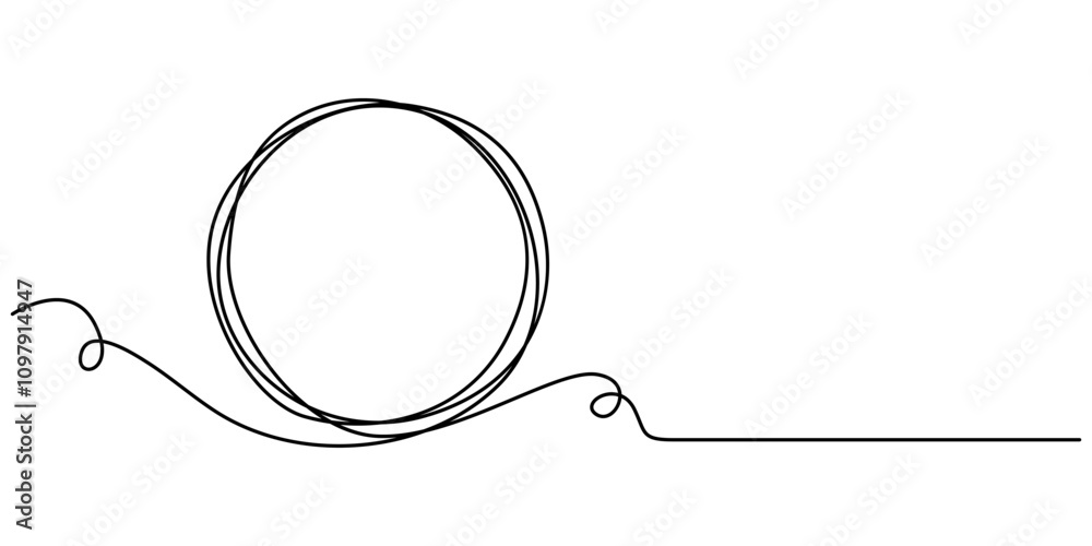 Poster Continuous one line circle stroke, Hand drawn circle frame on white background. one line drawing vector illustration, Continuous one line drawing of scribble black circle. Round frame sketch outline