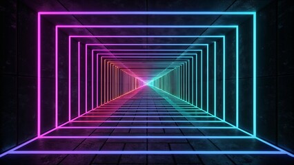 Fototapeta premium Futuristic neon tunnel with vibrant geometric lines, digital art, glowing perspective, copy space