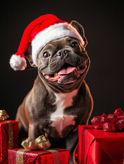 Dog wearing a santa hat