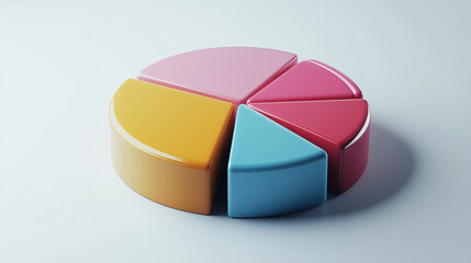 Obraz premium Simple, abstract 3D pie chart isolated on white, with floating labels - Conceptual and clean, studio light