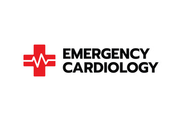 Obraz premium Urgent Heart Care Emergency Cardiology Logo Featuring Red Cross with White Heartbeat Line, Highlighting Critical Cardiovascular Emergency Services
