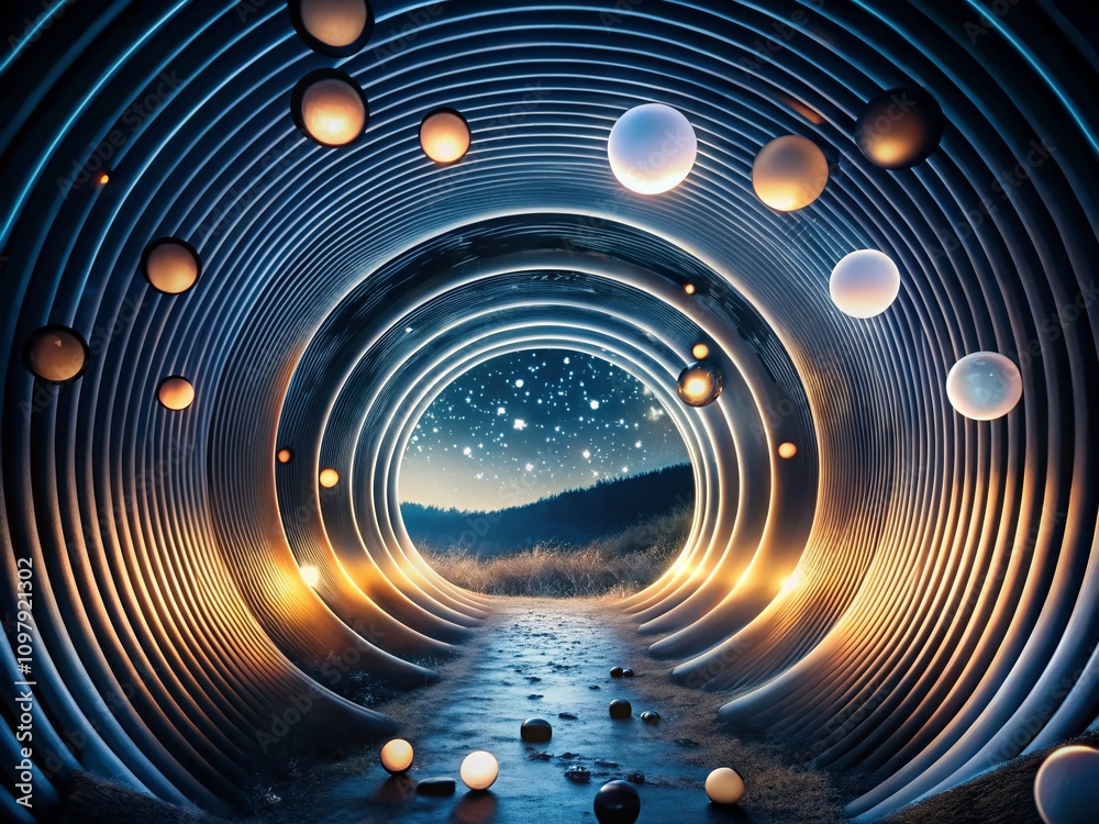 Poster mesmerizing night photography of a vertical video black circles tunnel loop animation background wit