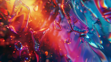 Vibrant Abstract Background with Colorful Droplets and Shimmering Lights Creating a Mesmerizing Visual Effect in a Dreamlike Atmosphere