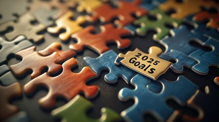 A puzzle with the piece labeled "2025 Goals" being placed, symbolizing fitting the final piece in business strategy