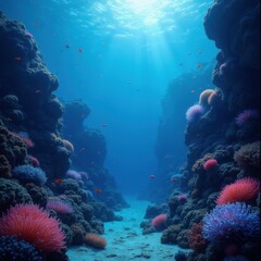 Fototapeta premium Bioluminescent Underwater Coral Reef Paradise
