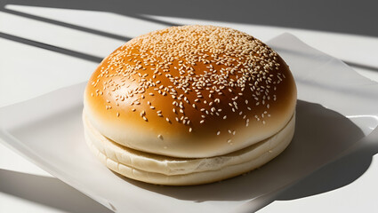 sesame seed hamburger bun isolated on transparent background, Generative Ai.