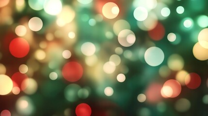 featuring Christmas-themed bokeh lights, with a rich tapestry of colors such as emerald green, ruby red, and soft white. The lights twinkle and fade in and out