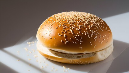 sesame seed hamburger bun isolated on transparent background, Generative Ai.