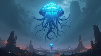 A Giant Jellyfish Floating in the Abyss
