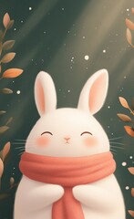 Obraz premium Smiling Bunny in Red Scarf Under Soft Light 