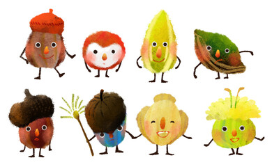 絵本風　種のキャラクターのイラスト　背景なし