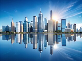 Obraz premium Minimalist Thin Line Style City Panorama Illustration of Urban Landscape Skyline with Office Buildings and Outline Cityscape for Modern Design Projects