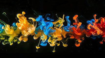 Vibrant Swirls of Colorful Ink in Water Creating Abstract Patterns Against a Dark Background for Artistic and Creative Designs