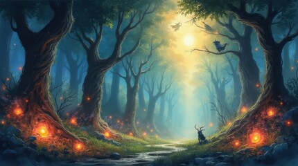 Mystical Forest of Luminous Creatures