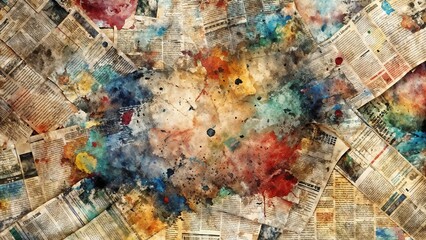 Fototapeta premium Seamless abstract newspaper paint splatter texture with colorful patterns