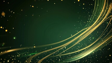 Fototapeta premium Abstract 3d gold curved line on dark green background with lighting effect and sparkle with copy space for text. Luxury design style