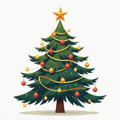 Fototapeta premium christmas tree with gifts isolated on white background in 2D art style