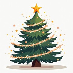 Obraz premium christmas tree with gifts isolated on white background in 2D art style