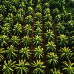 Obraz premium Aerial view of lush green palm trees.