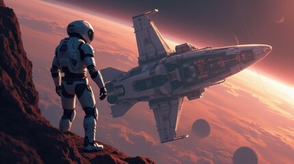 Fototapeta premium Collaborative Robotics: A Robot and Human Building a Spacecraft