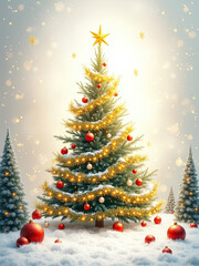 Obraz premium Festive Christmas Tree with Gifts in a Snowy Wonderland