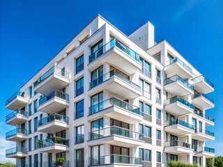 Modern Minimalist Architecture of a New White Apartment Building in Berlin Showcasing Clean Lines, Bright Facades, and Contemporary Design Elements in an Urban Setting