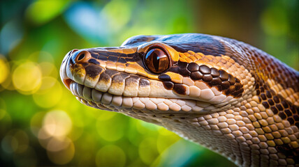 Obraz premium Python in greenery, close-up