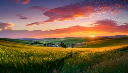 Obraz premium Birds can be seen flying home, adding a sense of peace to the serene atmosphere. 