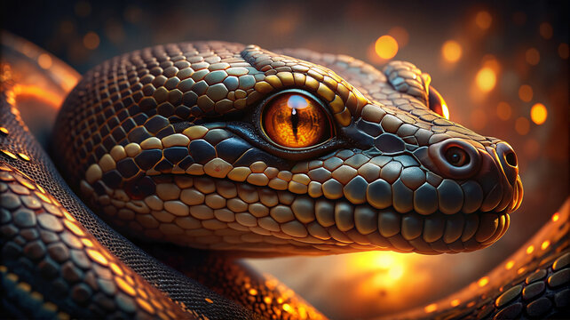 Close-up of python in warm light