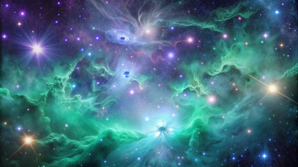 Obraz premium Green nebula in deep space, cosmic background