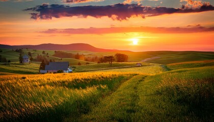 The countryside is alive with the promise of a new day, even as night approaches.  