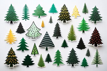 Obraz premium Monochrome Christmas Tree Silhouettes for Holiday Card Decor Featuring Various Evergreen Shapes in a Natural Forest Setting for a Minimalist New Year Design