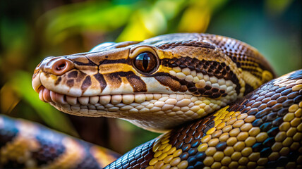 Fototapeta premium Python head close-up, detailed wildlife photo