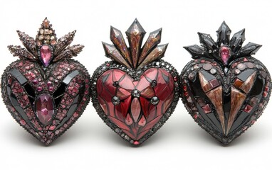 Exquisite Collection of Artistic Heart-Shaped Ornaments Adorned with Gemstones Showcasing Intricate Details and Unique Designs for Home Decor or Gift Use