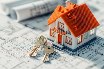 Home Construction Planning with Keys and Blueprint