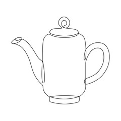 Teapot, drawn with continuous line in minimalist style, transparent glass tea kettle, line art, editable vector contour.